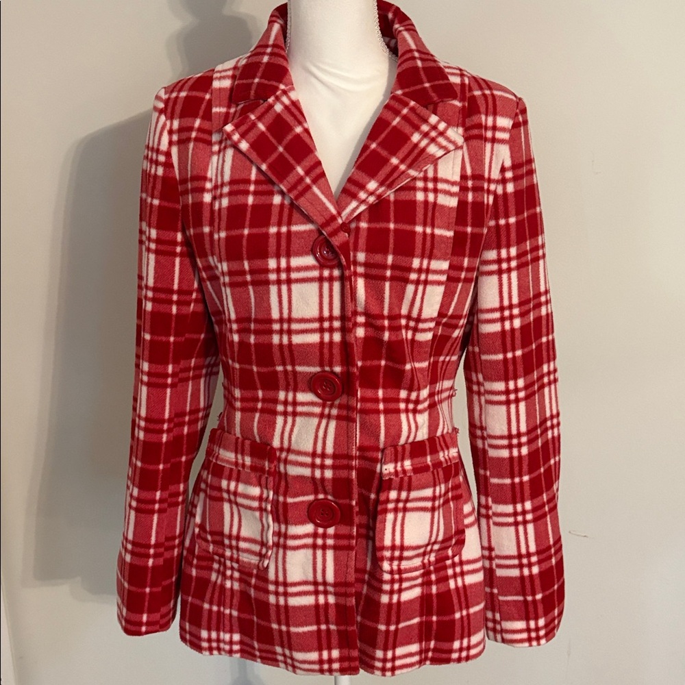 Ci Sono Red and White Plaid Jacket